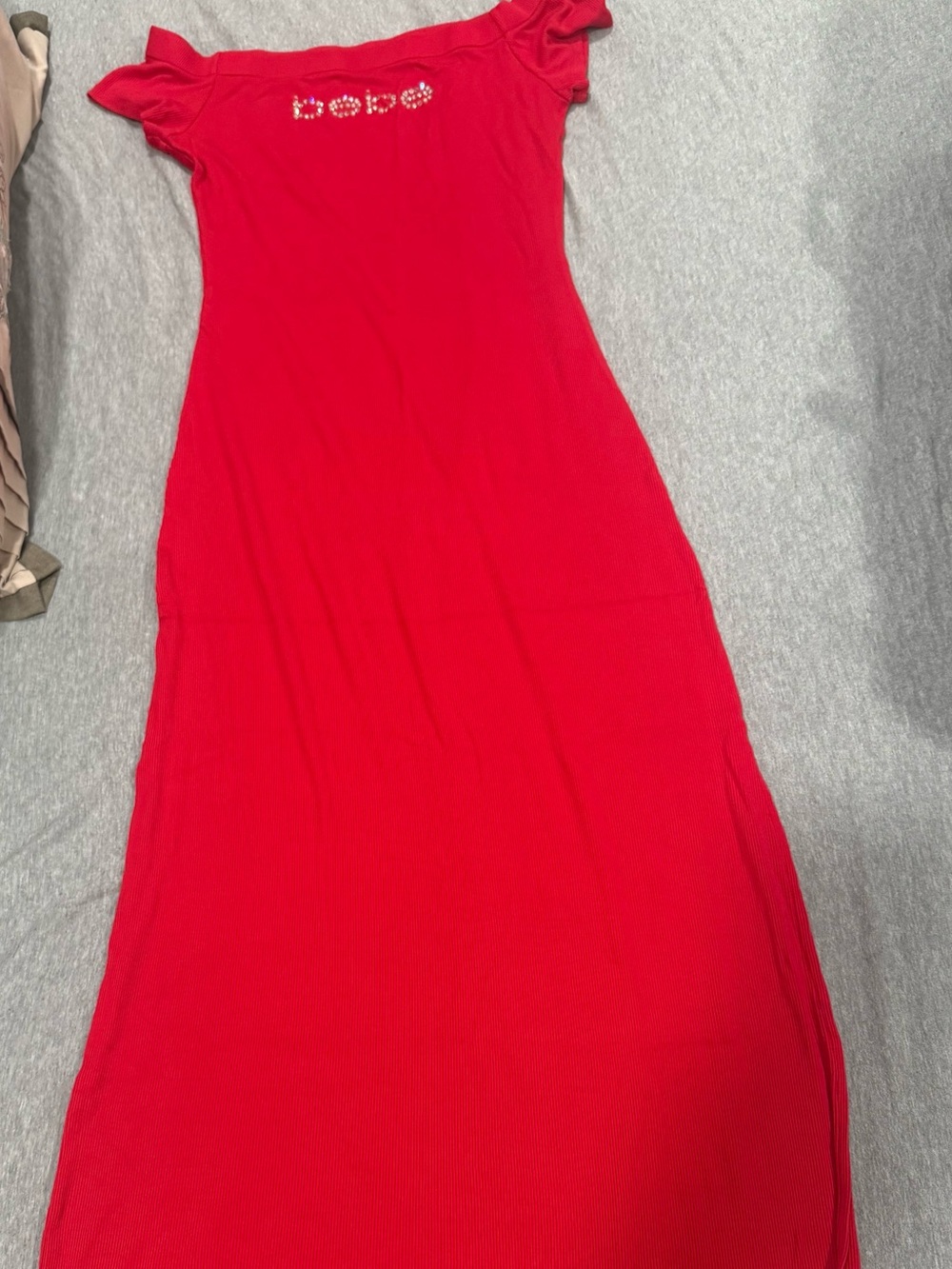 bebe One-Shoulder Crimson Red Maxi Dress - Picture 3 of 5